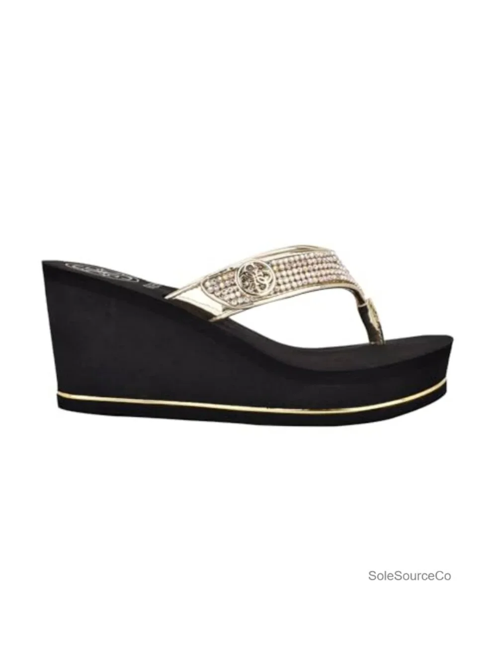 GUESS Rhinestone Glitter Wedge Sandals Open Toe Ankle Strap 3
